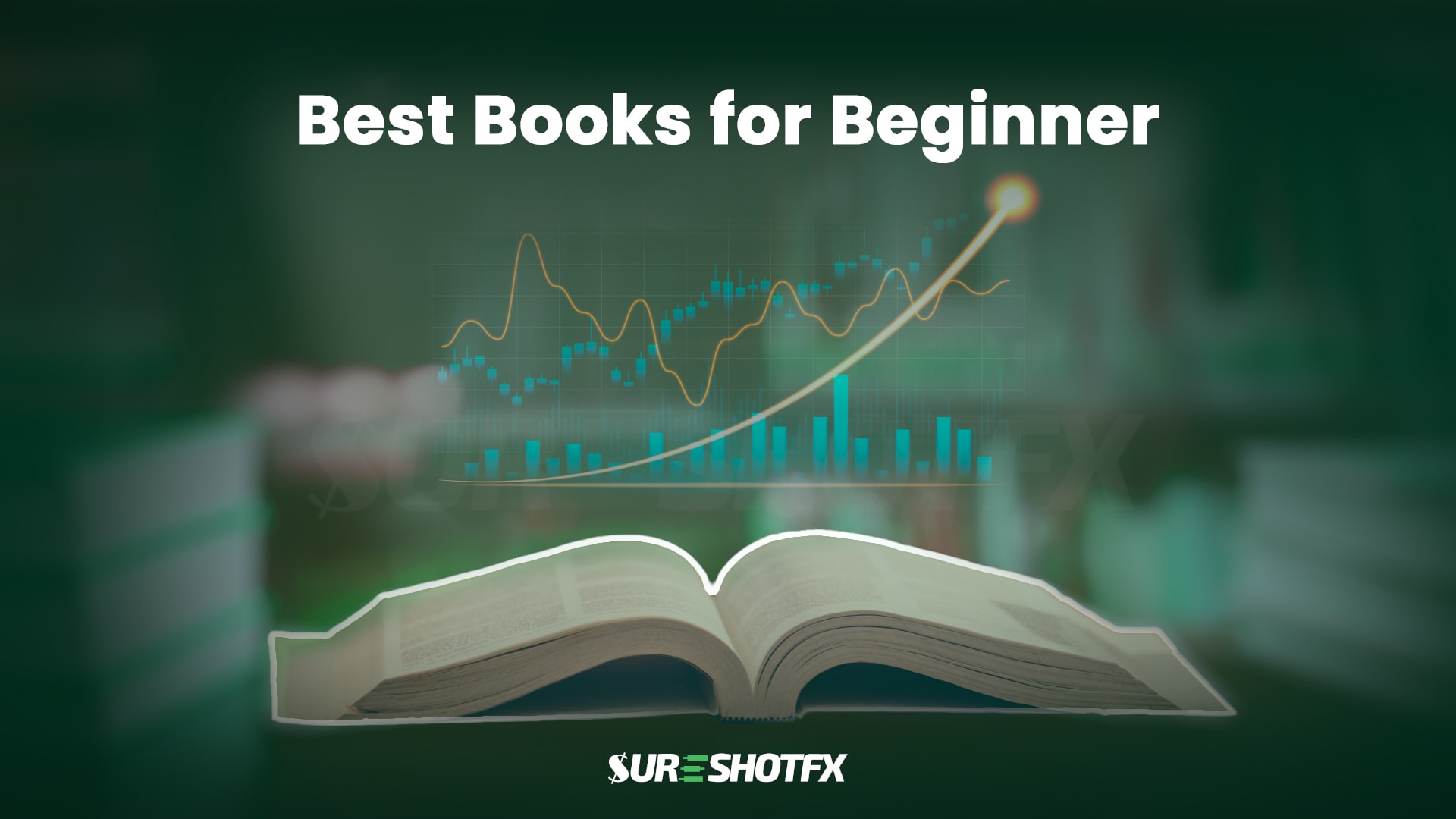 green background with an open book featuring the best books for beginners