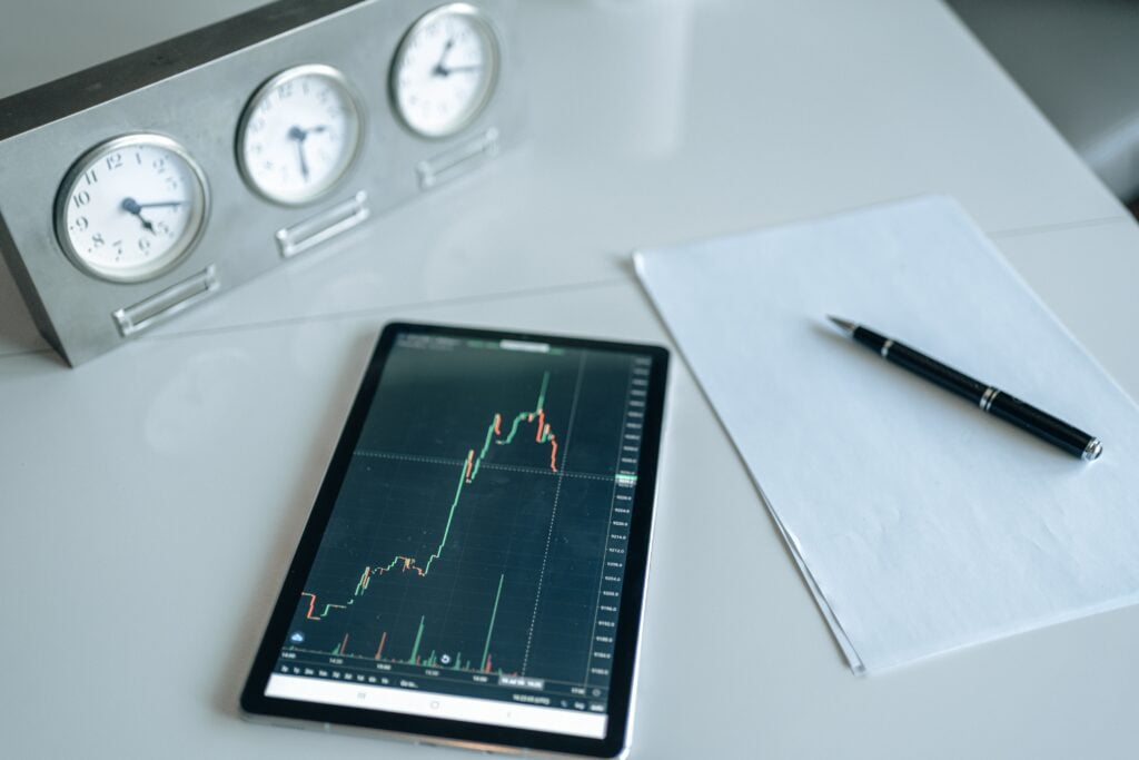 A forex growing graph in a tablet on a table