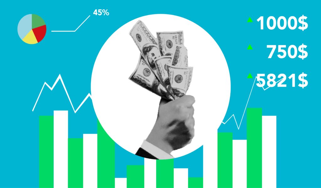 Showing a handful of dollar and forex graph in profit.