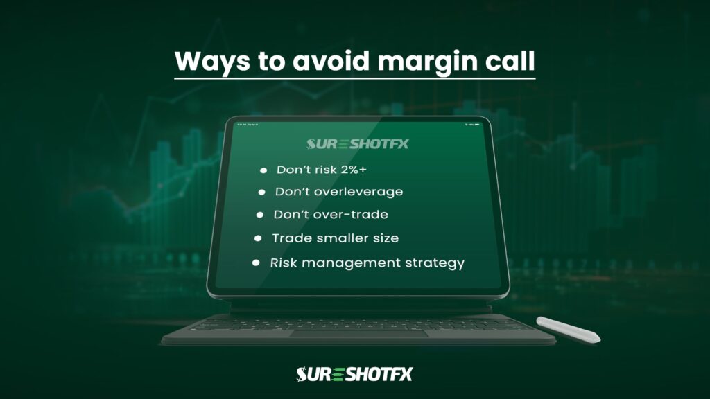 Green background with a laptop screen depicting ways to avoid margin call.