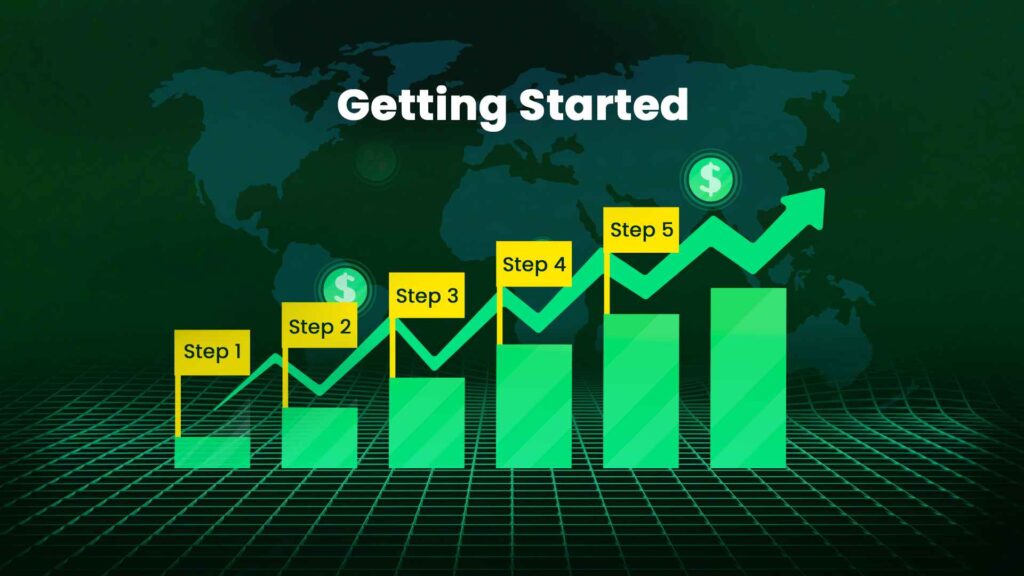 Forex Trading Getting Started image showing forex growing graph in green colour.