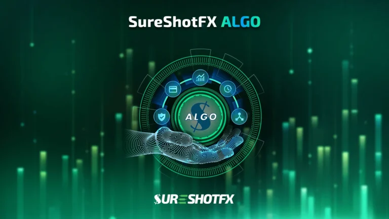 sureshotfx automated trading algo banner portraying human hand and algo feature in cyberpunk style