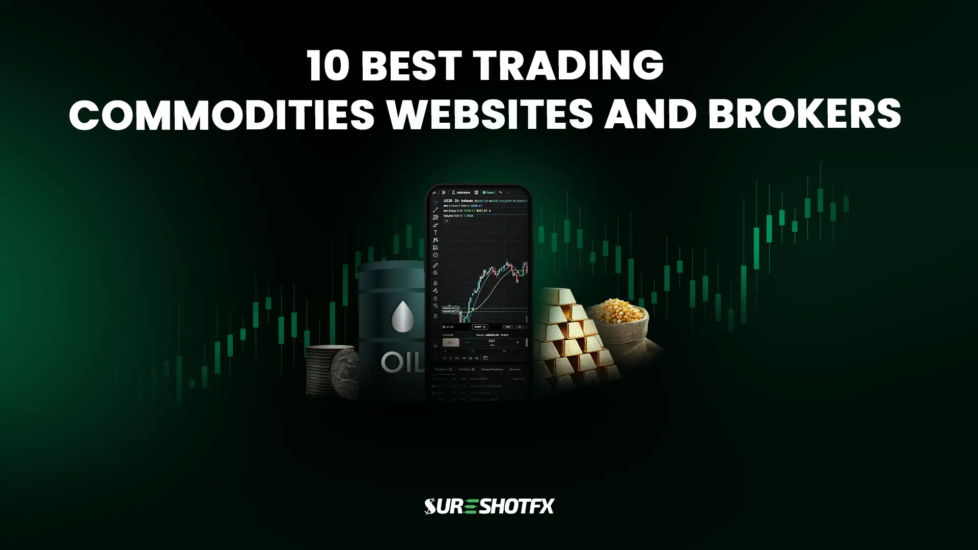 best trading commodities websites - feature image showing commodities like crude oil, gold and more