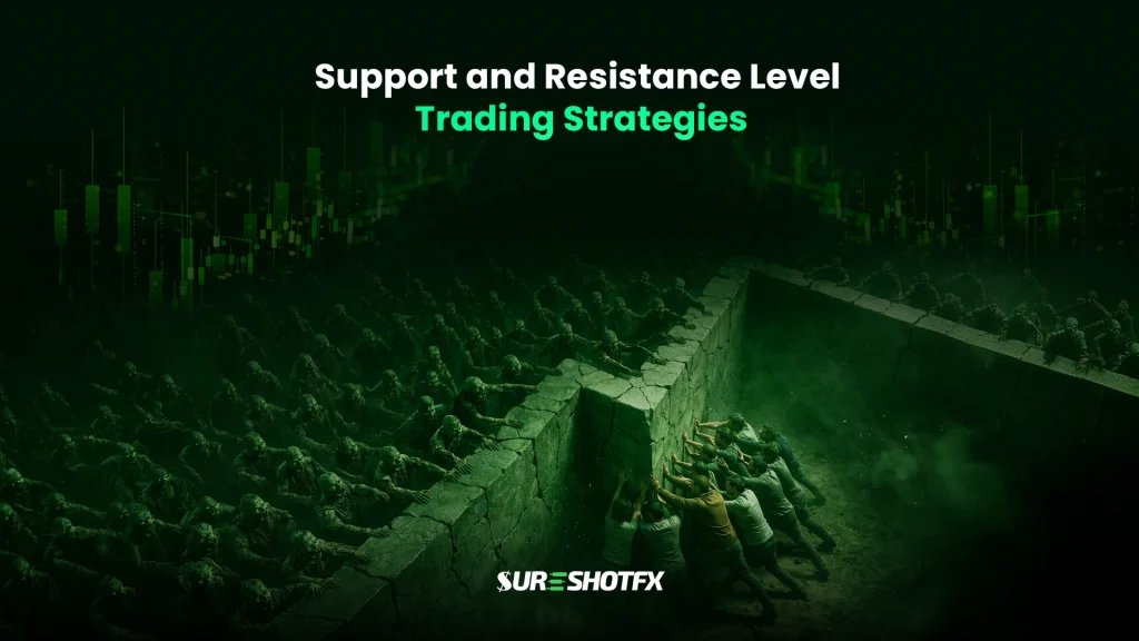Support and resistance level trading strategies illustration showing buyers and sellers separated by a wall, symbolizing strong price zones in forex trading, technical analysis, and market psychology