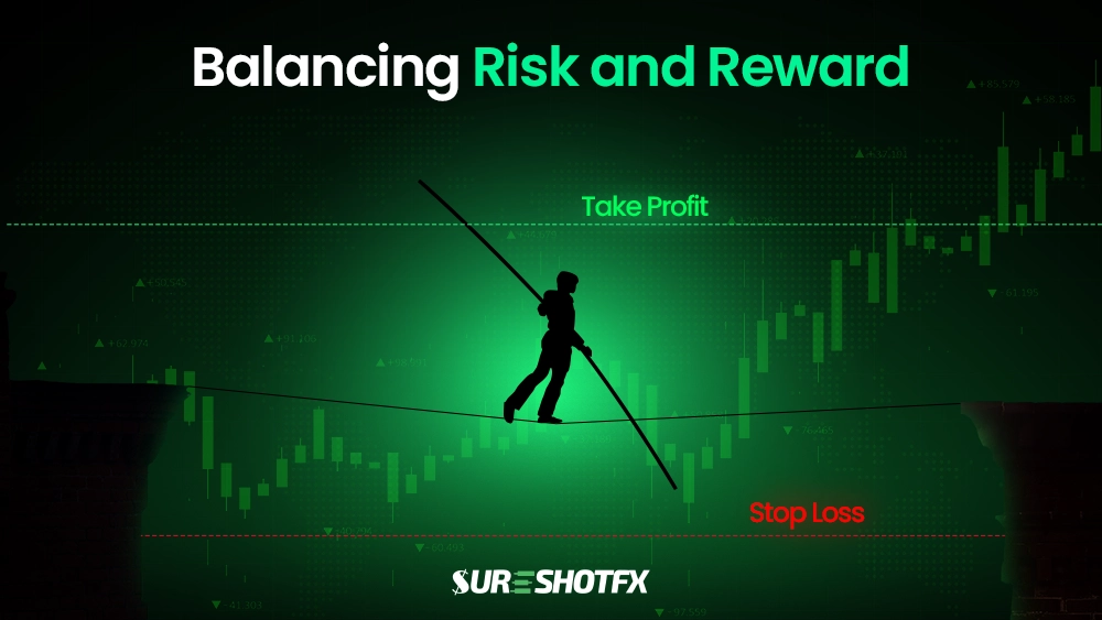 Balancing risk and reward in forex trading showing stop loss and take profit levels on a price chart