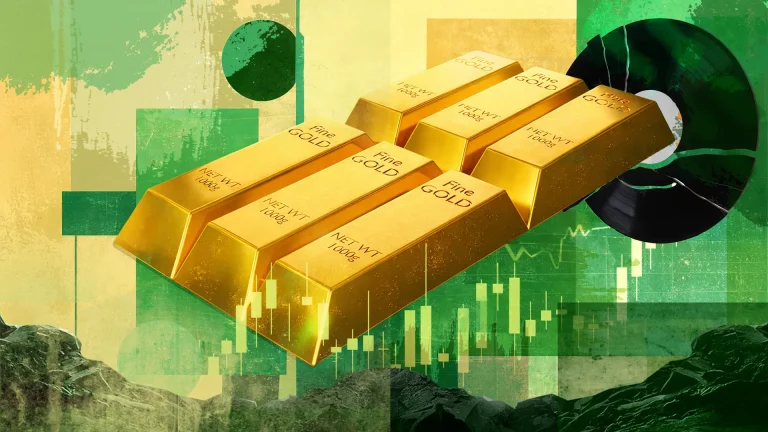 Gold breaks record highs as prices surge past $5,200, illustrated by bullish XAUUSD candlestick charts and gold bars, highlighting a major breakout driven by geopolitical tensions and safe-haven demand.