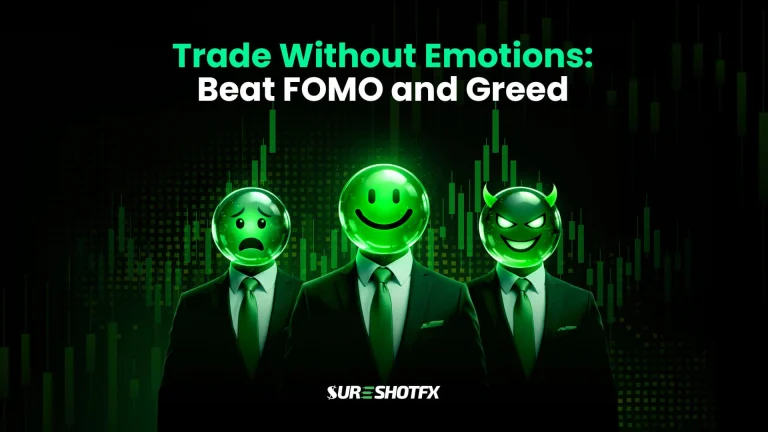 Visual representation of how to control emotions in trading, showing traders overcoming fear, FOMO, and greed to make disciplined and emotion-free trading decisions in forex and indices markets